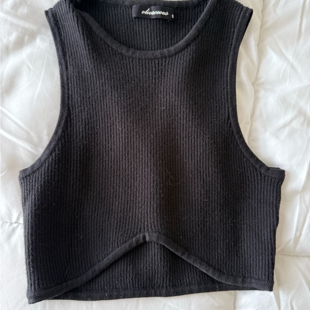 Olivaceous Black Ribbed Crop Top